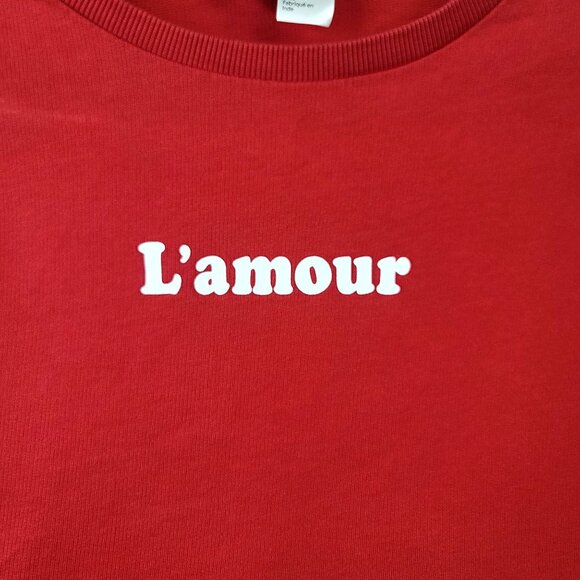 H&M Divided Lamour Red Cropped Sweatshirt With Floral Sleeves Small - Picture 2 of 9